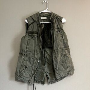 Anthropologie Marrakech olive green hooded utility vest military full zip large